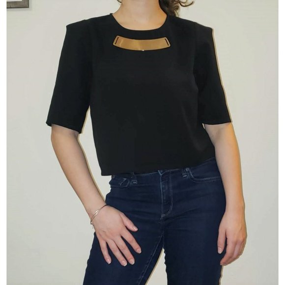 Black Crop Top with Gold Plate - SOLD - Picture 2 of 3